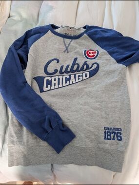 Chicago Cubs Raglan Crewneck Sweatshirt - Gray & Blue